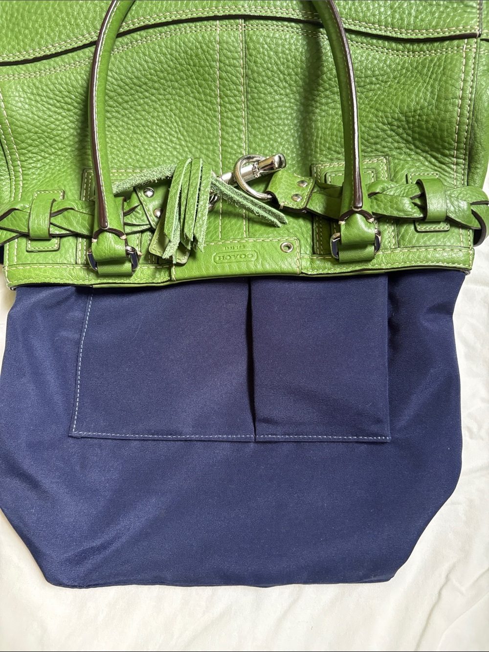 Coach Hamptons Green Pebbled Leather Braided Tassel Satchel F13084 - Picture 5 of 11